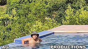 Play It's too hot outside and she's taking a naked bath in the pool